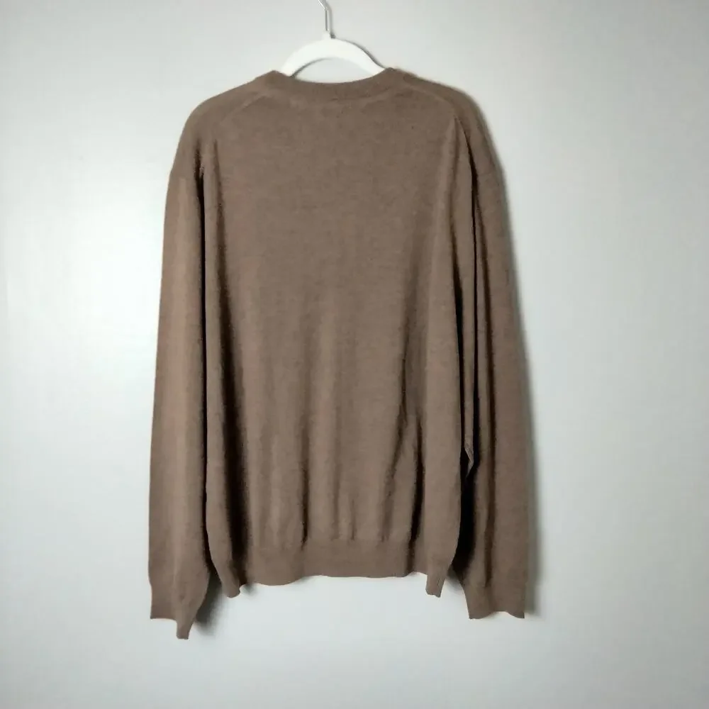 Bobby Jones 100% Merino Wool Men's XL Brown V Neck Grandpa Golf Sweater Argyle